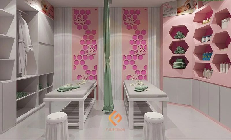 mẫu thiết kế nội thất spa màu hồng