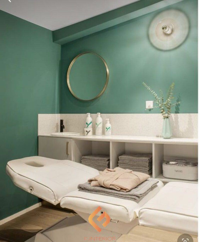 mẫu thiết kế nội thất spa màu xanh