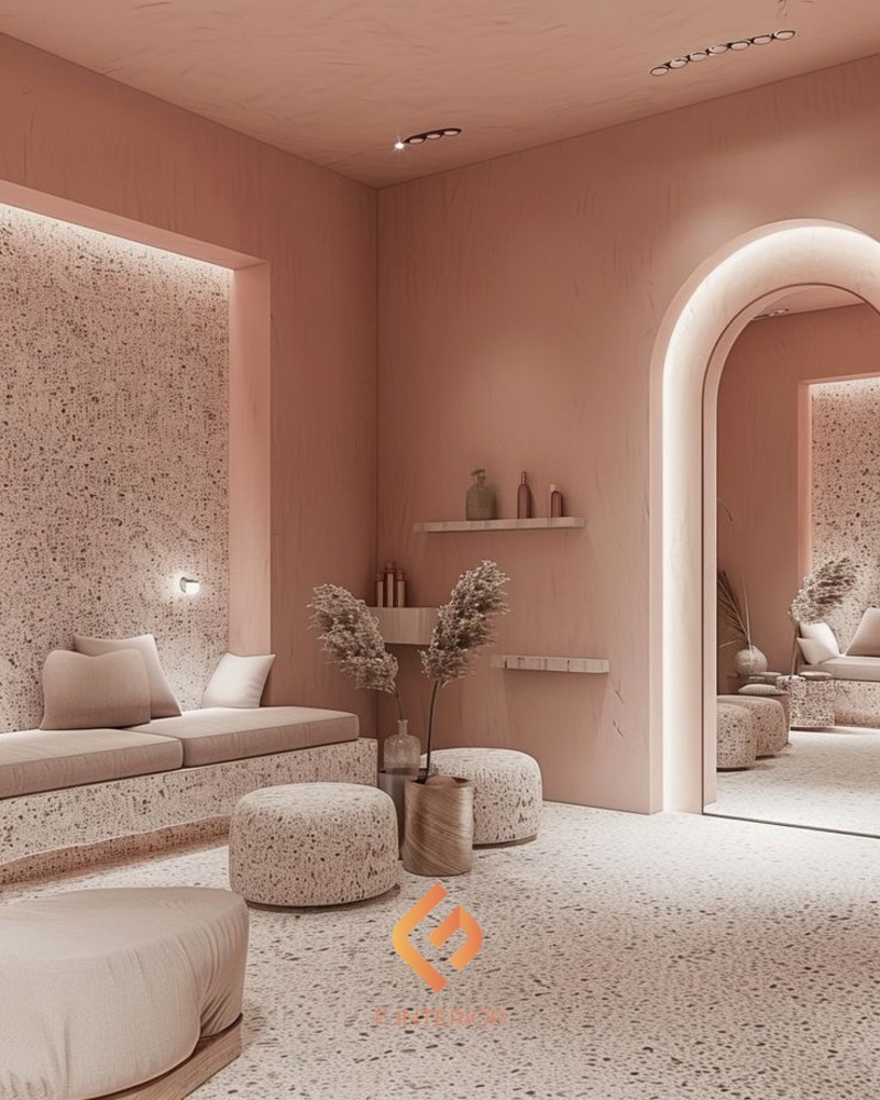 mẫu thiết kế tiệm spa màu hồng đẹp