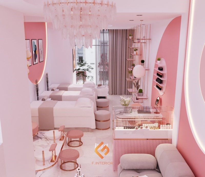 thiết kế nội thất phòng spa màu hồng