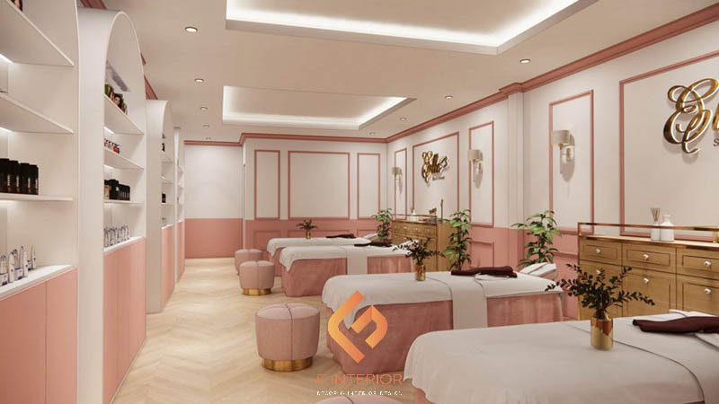 Mẫu thiết kế spa Hàn Quốc màu hồng pastel.