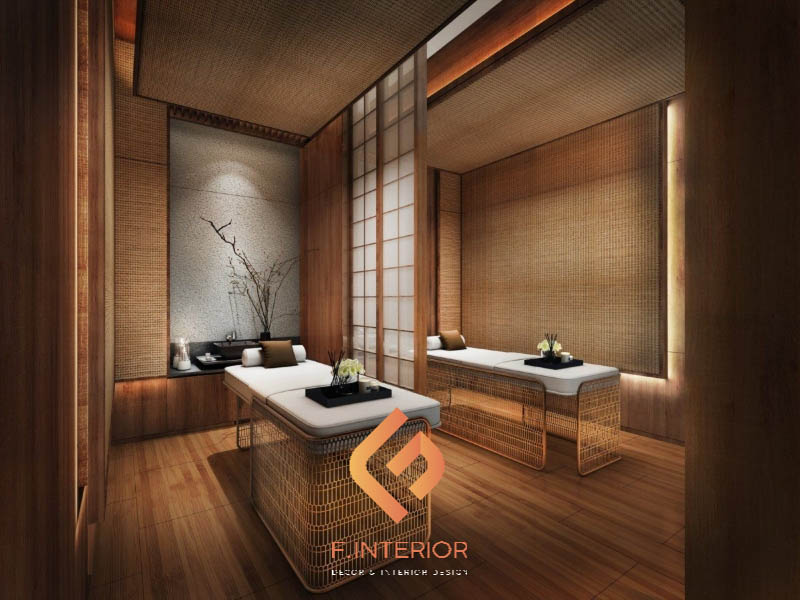 Nội thất gỗ trong thiết kế spa Nhật Bản.