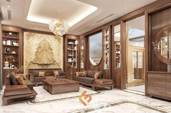 thiết kế nội thất biệt thự gỗ óc chó