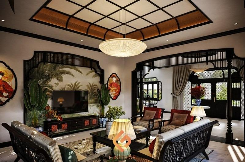 thiết kế nội thất biệt thự indochine