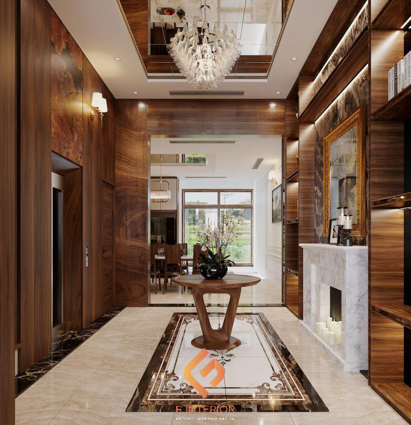 thiết kế nội thất biệt thự gỗ óc chó
