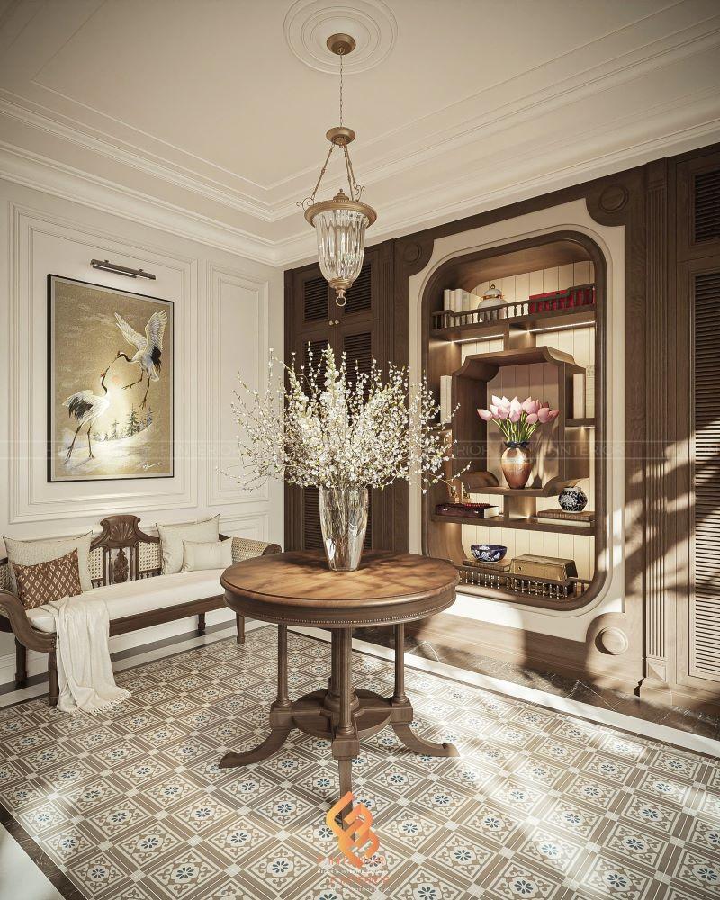 thiết kế nội thất biệt thự gỗ óc chó