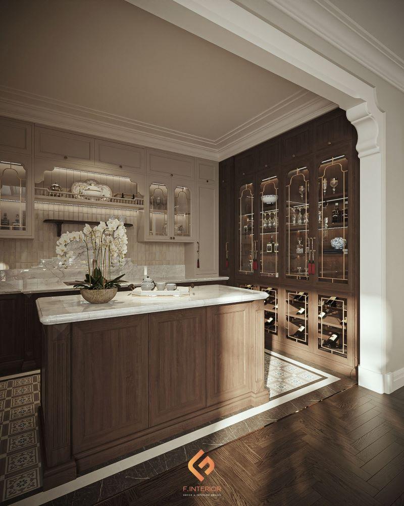 thiết kế nội thất biệt thự gỗ óc chó