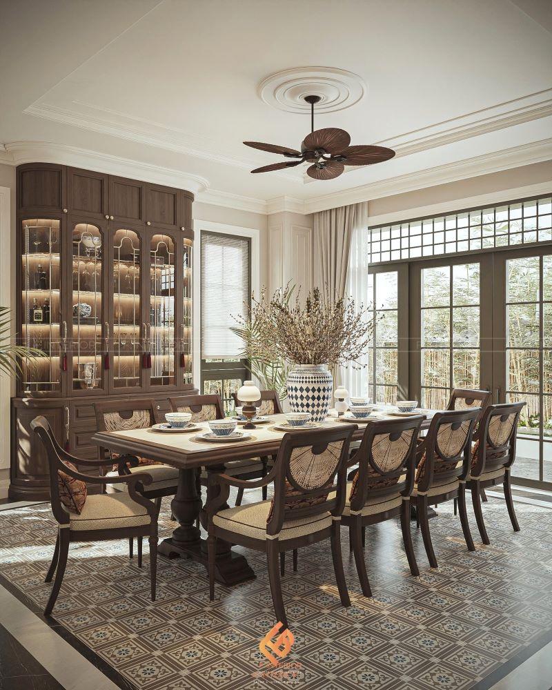 thiết kế nội thất biệt thự gỗ óc chó