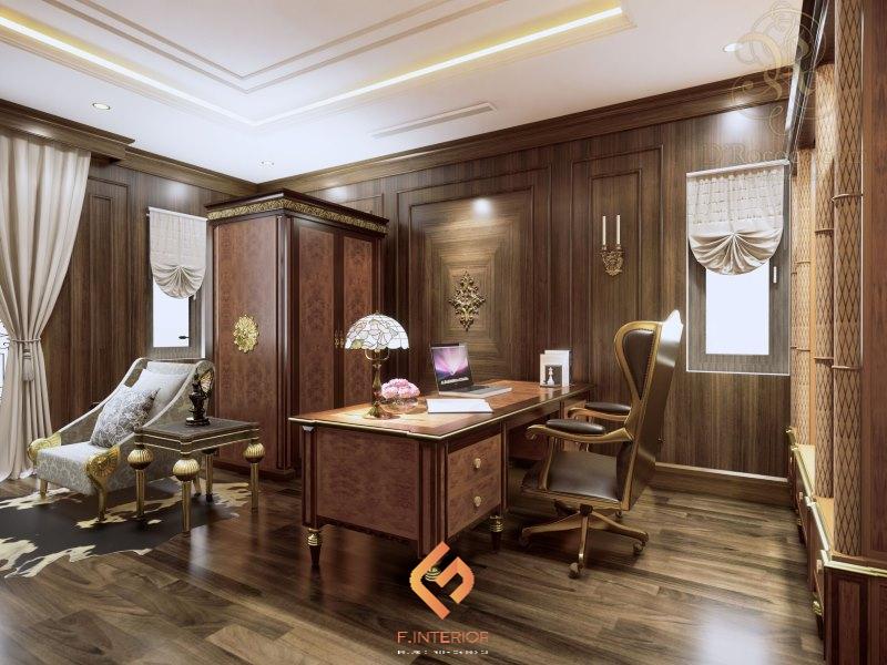 thiết kế nội thất biệt thự gỗ óc chó