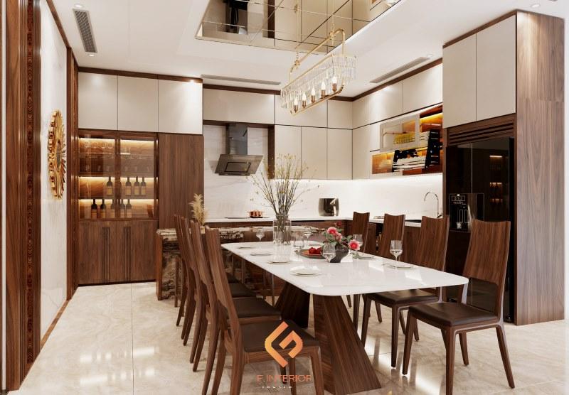 thiết kế nội thất biệt thự gỗ óc chó