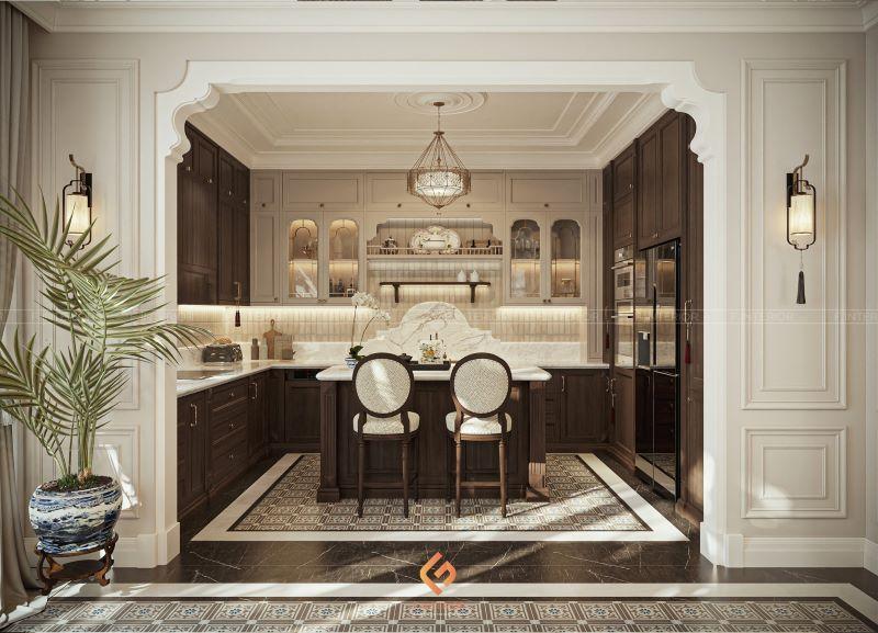 thiết kế nội thất biệt thự gỗ óc chó