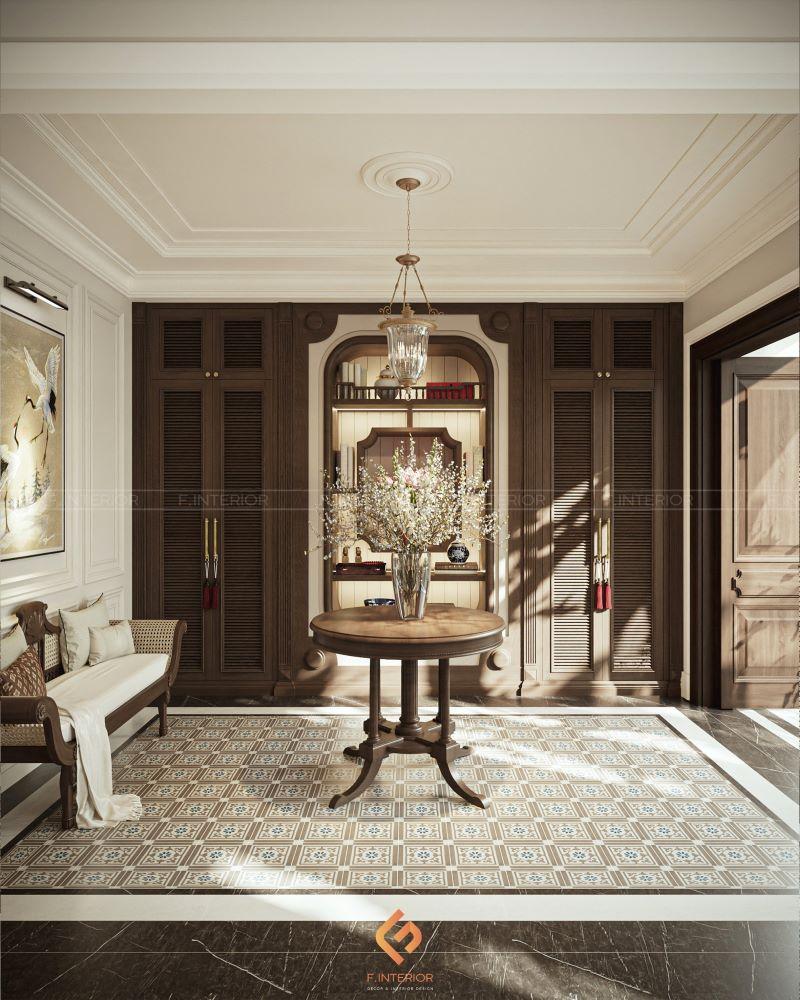 thiết kế nội thất biệt thự gỗ óc chó