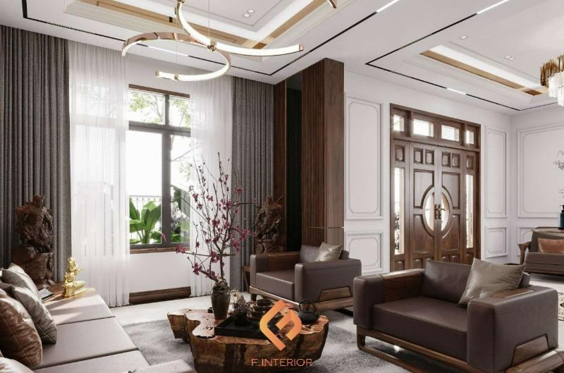 thiết kế nội thất biệt thự gỗ óc chó