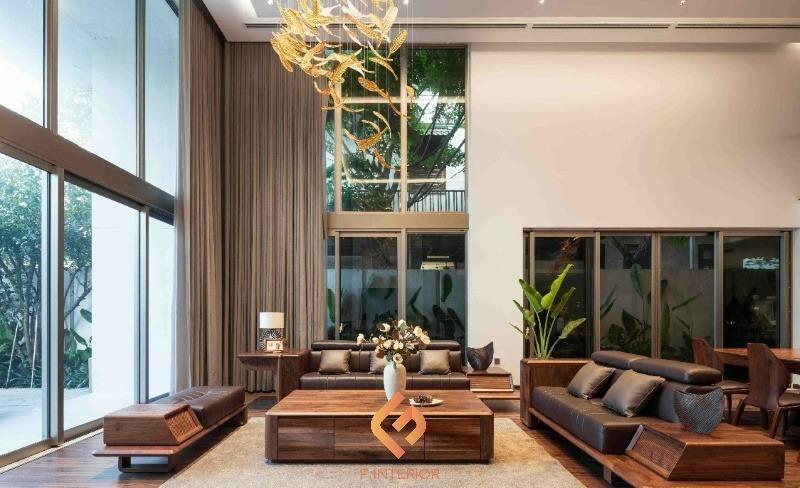 thiết kế nội thất biệt thự gỗ óc chó