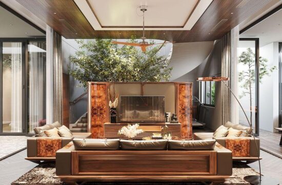 thiết kế nội thất biệt thự gỗ óc chó