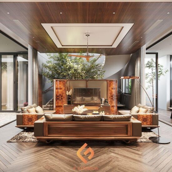 thiết kế nội thất biệt thự gỗ óc chó