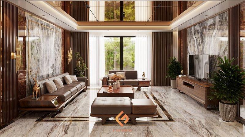 thiết kế nội thất biệt thự gỗ óc chó