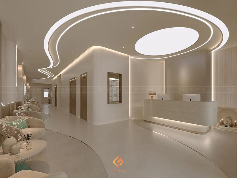 Ánh sáng được bố trí theo trục dẫn hướng về phía khu điều trị, dẫn bước khách hàng đến đúng không gian Ánh sáng được bố trí theo trục dẫn hướng về phía khu điều trị, dẫn bước khách hàng đến đúng không gian