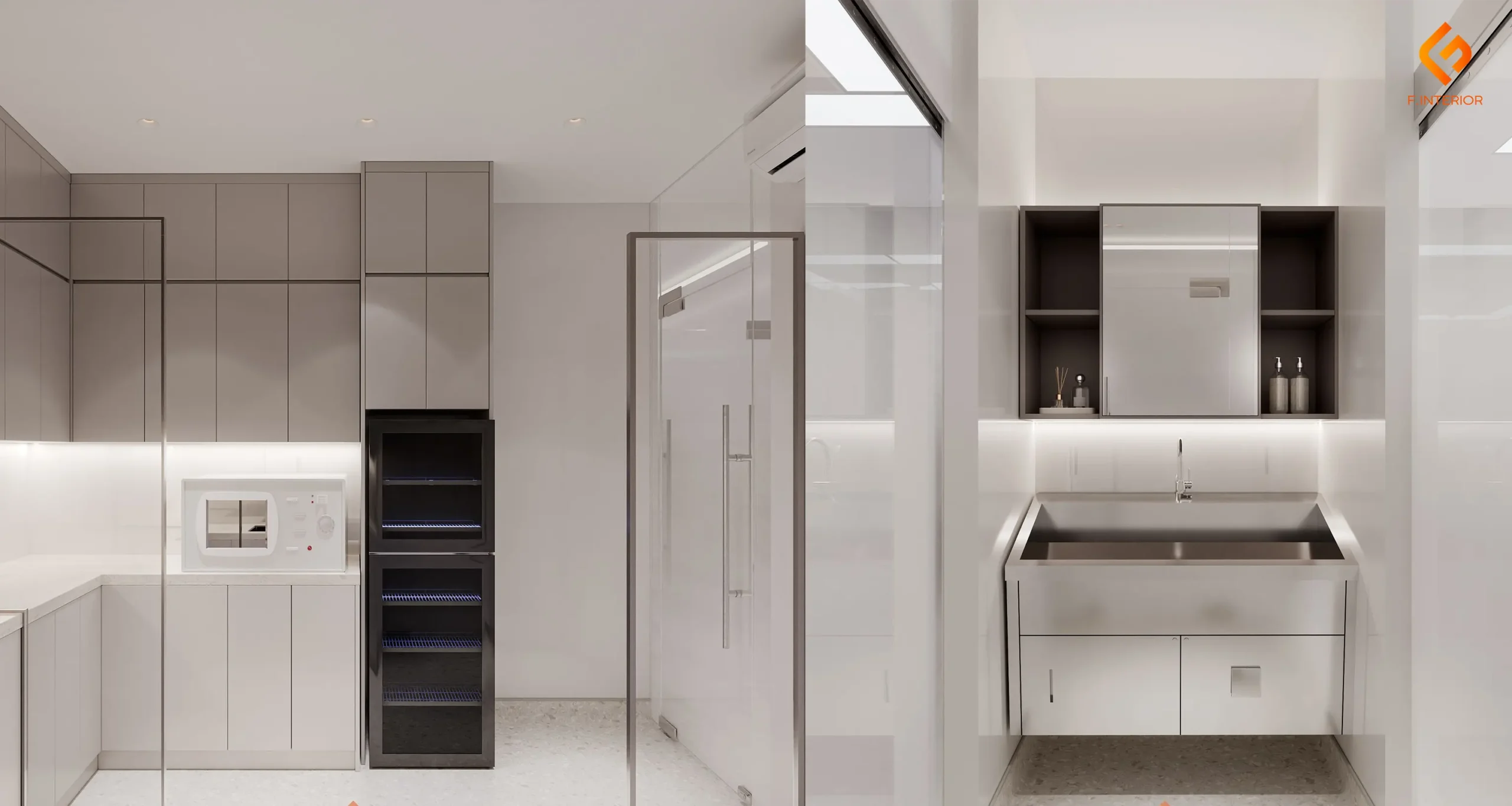 Khu xử lý trung gian: khu vực rửa, khử khuẩn, hấp hoặc tiệt khuẩn do F.Interior thiết kế